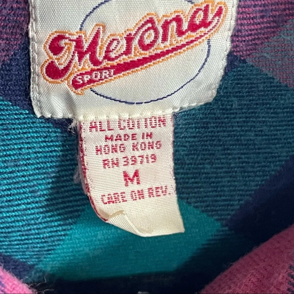 Vintage Merona Sport  Plaid Long Sleeve Women Shirt size M Y2K Green Blue Pink - Picture 8 of 12